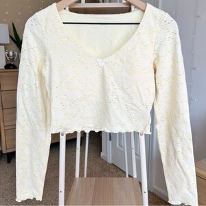 Aerie Offline Treat Yourself Butter Yellow Floral Crop Top Size Small